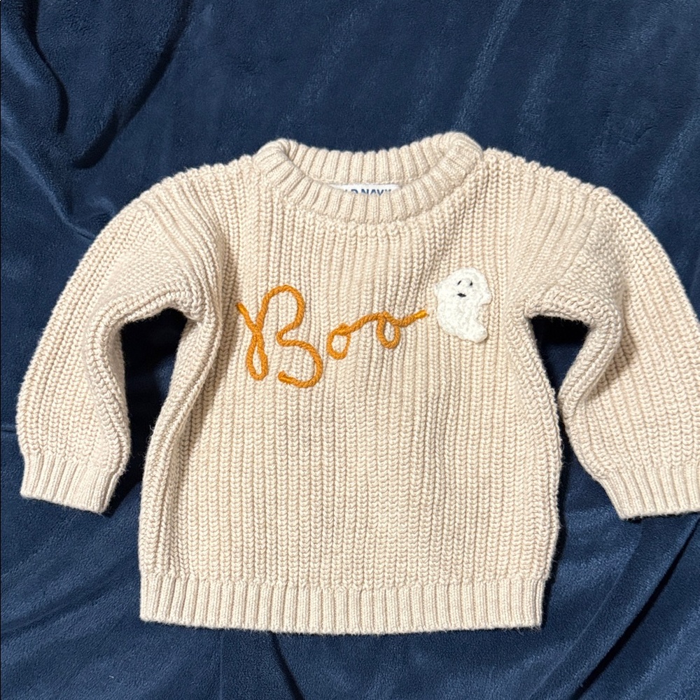 Cream Knit Sweater with Boo Design 👻